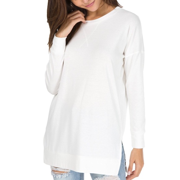 Long Sleeve Side Split Loose Casual Pullover Tunic - Picture 2 of 5